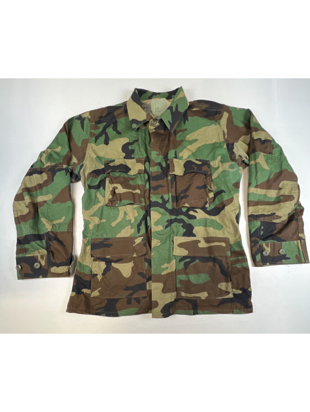 Vintage US Military Medium Regular Woodland Camo Combat Hot Weather Shirt USGI